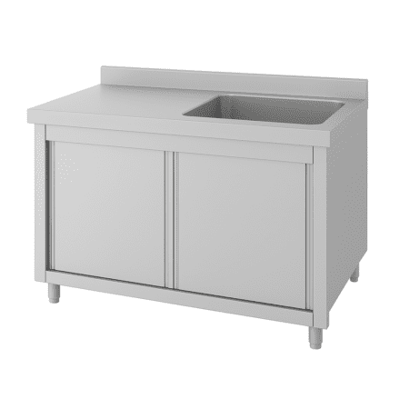 שולחן נירוסטה 120 ס"מ עם כיור בצד ימין וארון תחתון למטבח מקצועי