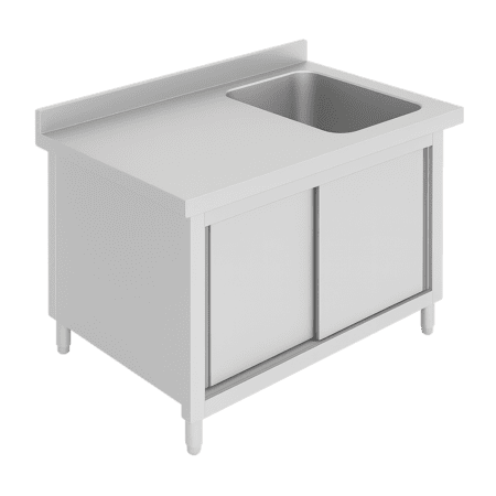 שולחן נירוסטה 150 ס"מ עם כיור בצד ימין וארון תחתון למטבח מקצועי