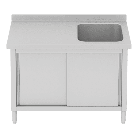 שולחן נירוסטה 160 ס"מ עם כיור בצד ימין וארון תחתון למטבח מקצועי