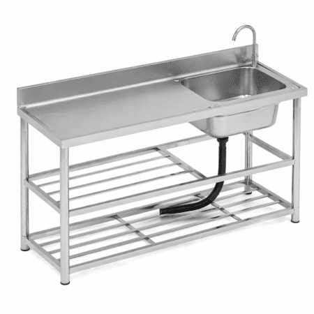 שולחן נירוסטה 120 ס"מ עם כיור בצד ימין ומשטח עבודה למטבח מקצועי